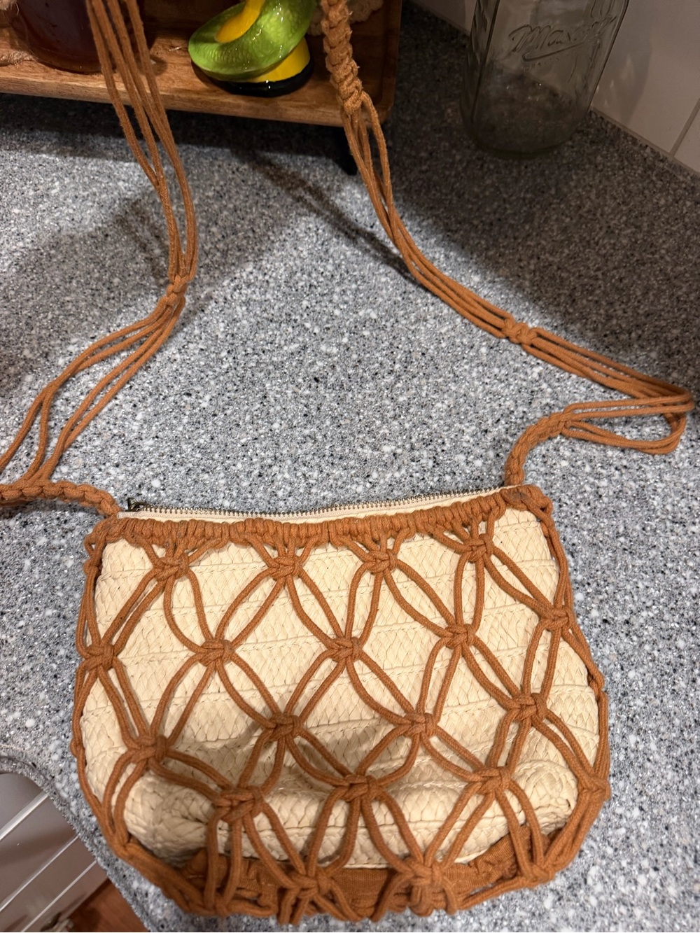 Universal Thread Woven Macramé Crossbody Bag - Cream and Tan